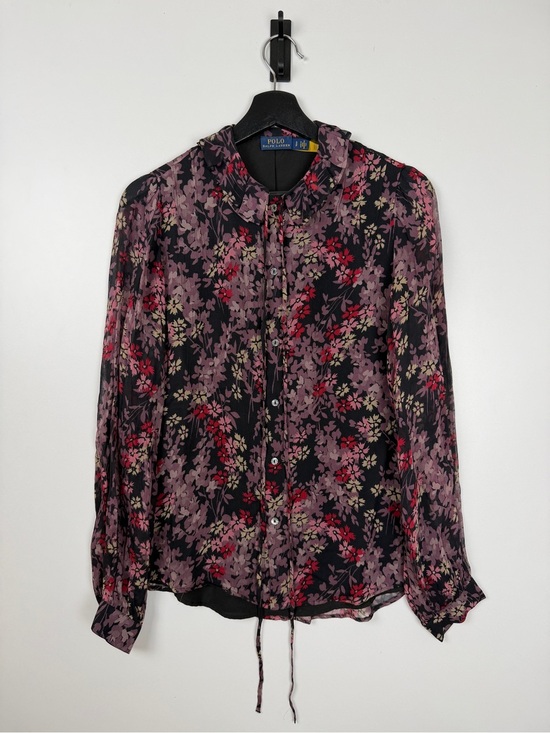 Polo Ralph Lauren Tops - Polo Ralph Lauren Floral Long Sleeve Buttonup Blouse Small Black Pink